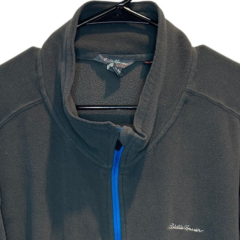 Eddie Bauer‎ Men's 3XL Polartec Fleece Jacket Full Zip Gray Blue Trim Mock Neck